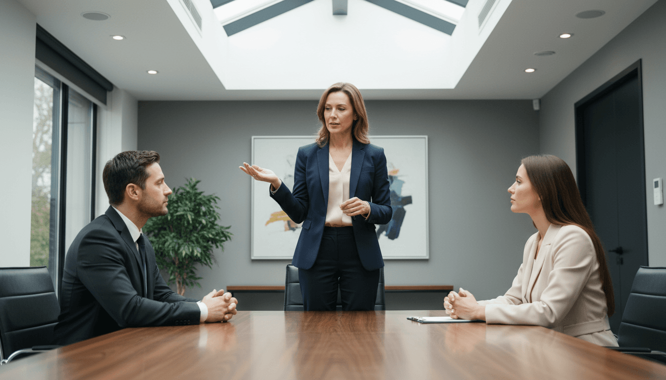 Professional mediator facilitating neutral conversation